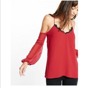 NWT Off-Shoulder Red Chiffon Long-Sleeve